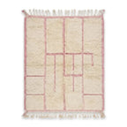 Tapis berbère crème avec motifs géométriques roses minimalistes, style bohème chic pour décoration intérieure moderne