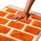 Tapis berbère crème avec motifs rectangles orange testé à la main texture laine épaisse douce artisanale