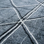 Gros plan tapis berbère gris avec motifs géométriques blancs style marocain contemporain haut de gamme