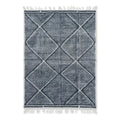 Tapis berbère gris anthracite en laine à motifs losanges blancs et franges artisanales