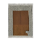 Tapis berbère moderne en laine marron et rayures noires et blanches style Mrirt avec franges