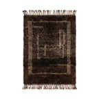 Tapis berbère Mrirt en laine marron foncé avec motifs géométriques en relief et franges artisanales