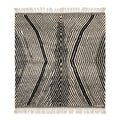 Tapis berbère Azilal noir et blanc à rayures graphiques effet illusion d'optique en laine naturelle fait main