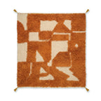 Tapis berbère orange et beige à motifs abstraits géométriques, pièce artisanale chaleureuse pour décoration ethnique moderne