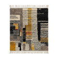 Tapis berbère Azilal moderne multicolore jaune noir et blanc en laine naturelle fait main décor géométrique abstrait salon