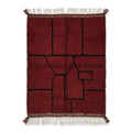 Tapis berbère en laine rouge bordeaux avec motifs géométriques noirs minimalistes fait main