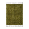 Tapis berbère Mrirt vert forêt avec bordures rayures noir et blanc en laine naturelle