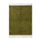 Tapis berbère Mrirt vert forêt avec bordures rayures noir et blanc en laine naturelle